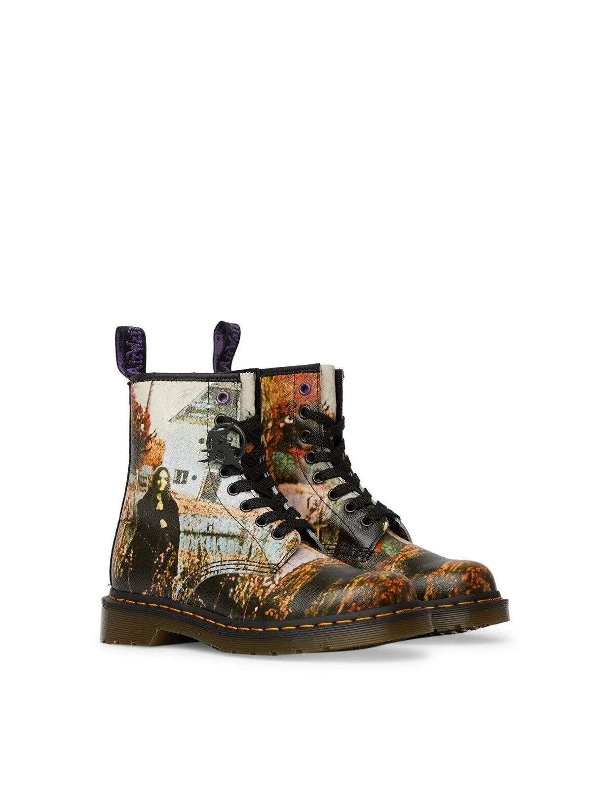 1460 Black Sabbath Black+Multi Backhand Straw Leather Lace Up Boot - Image 2