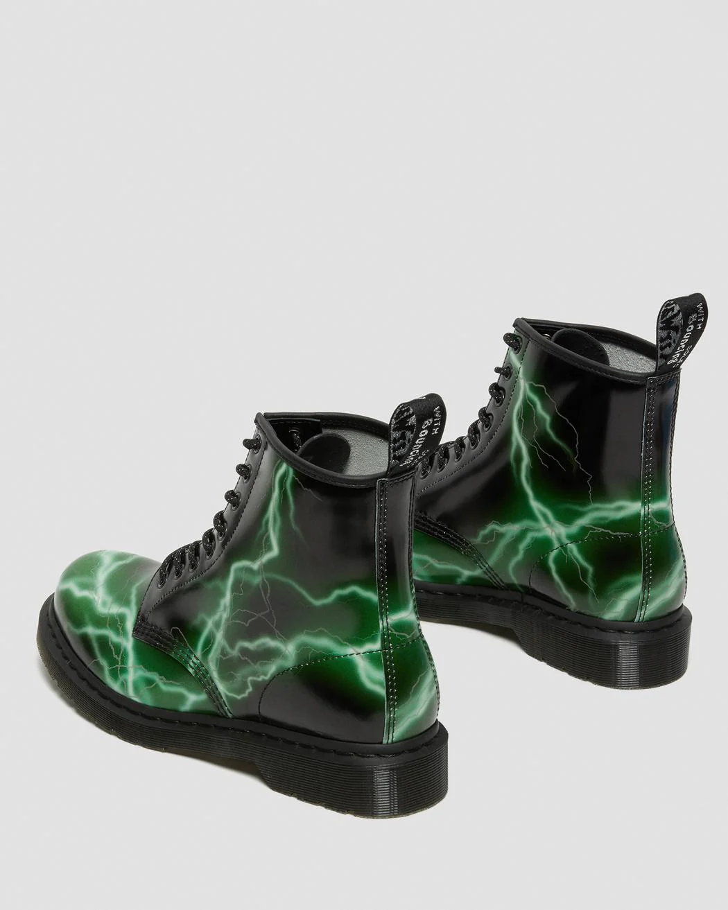 1460 Flash Black+Green Smooth Leather Lace Up Boot - Image 3