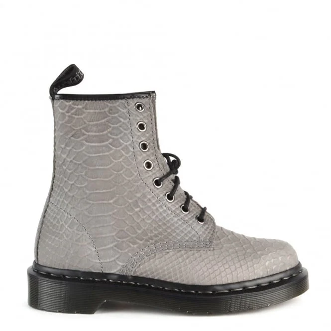 1460 Grey Python Emboss Leather Lace Up Boot