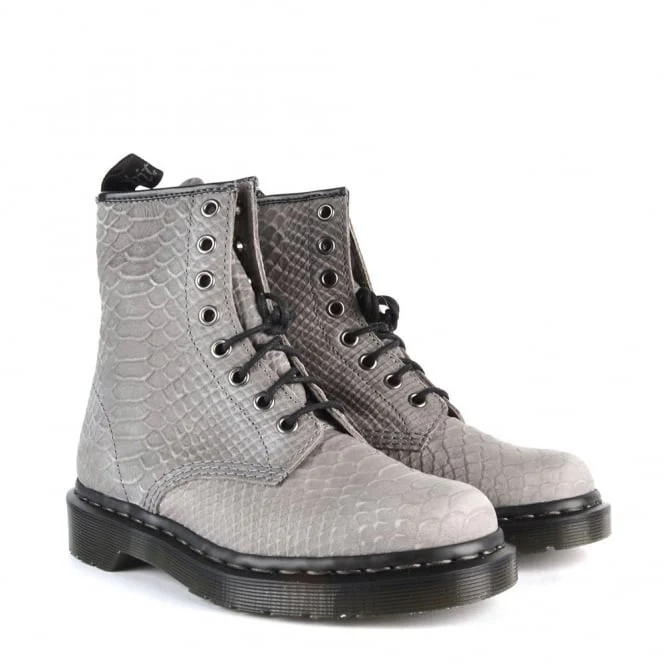 1460 Grey Python Emboss Leather Lace Up Boot - Image 2