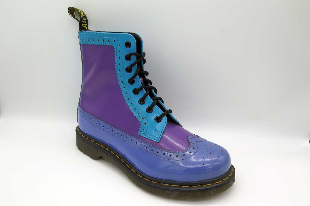 1460 Harrie Dusty Blue+Bright Purple Patent Lamper Brogue Leather Lace Up Boot - Image 2