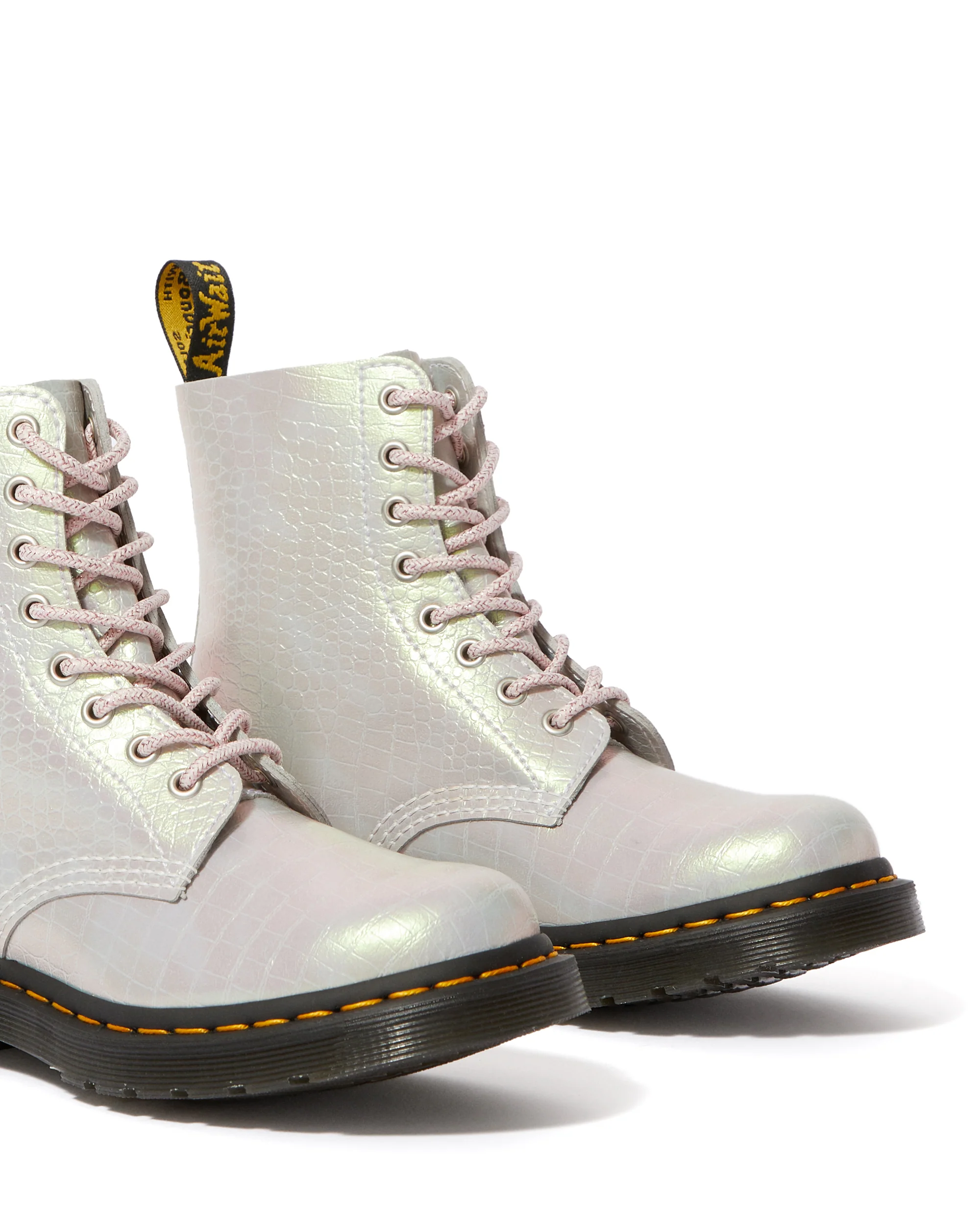 1460 Pascal Pink Iridescent Croc Leather Boots - Image 3