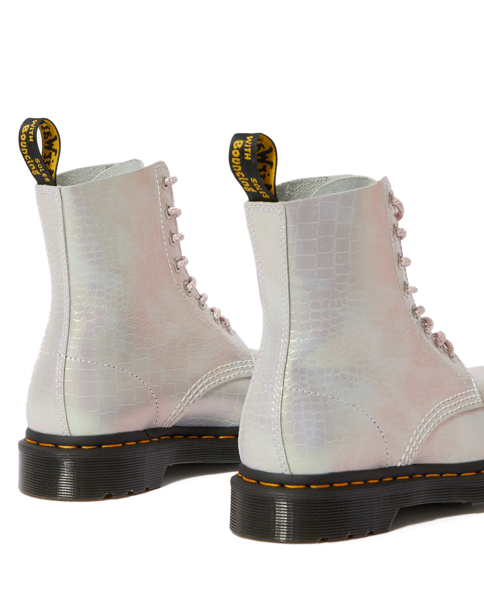 1460 Pascal Pink Iridescent Croc Leather Boots - Image 4