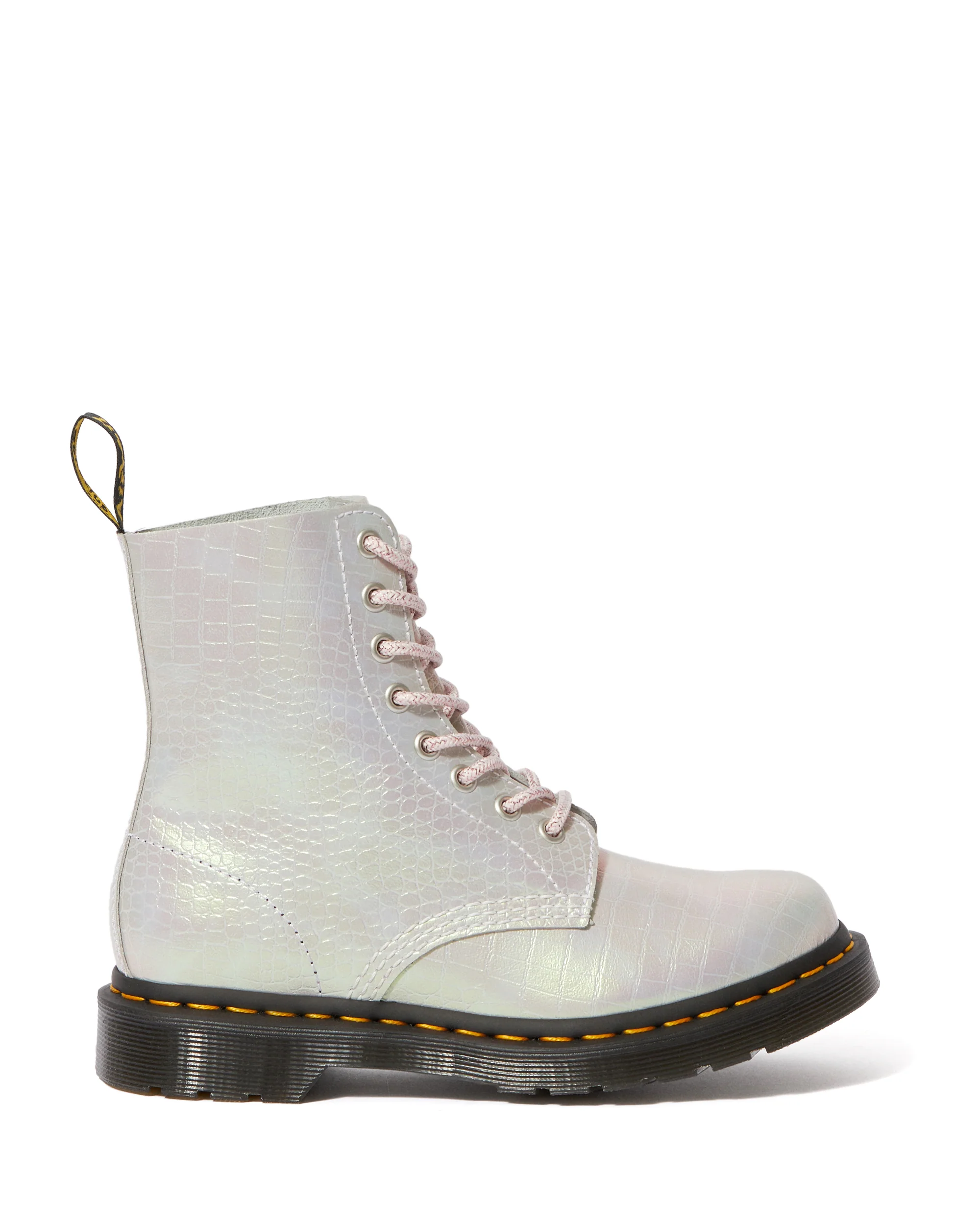 1460 Pascal Pink Iridescent Croc Leather Boots - Image 5