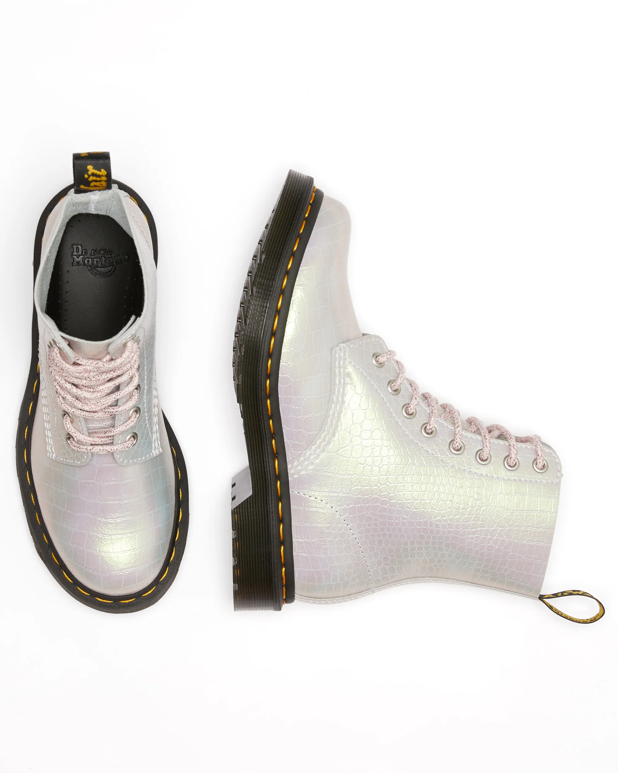 1460 Pascal Pink Iridescent Croc Leather Boots - Image 7