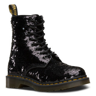 1460 Pascal Black+Silver Shift Sequins+Hydro Lace Up Boot