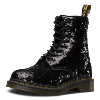 1460 Pascal Black+Silver Shift Sequins+Hydro Lace Up Boot - Image 5