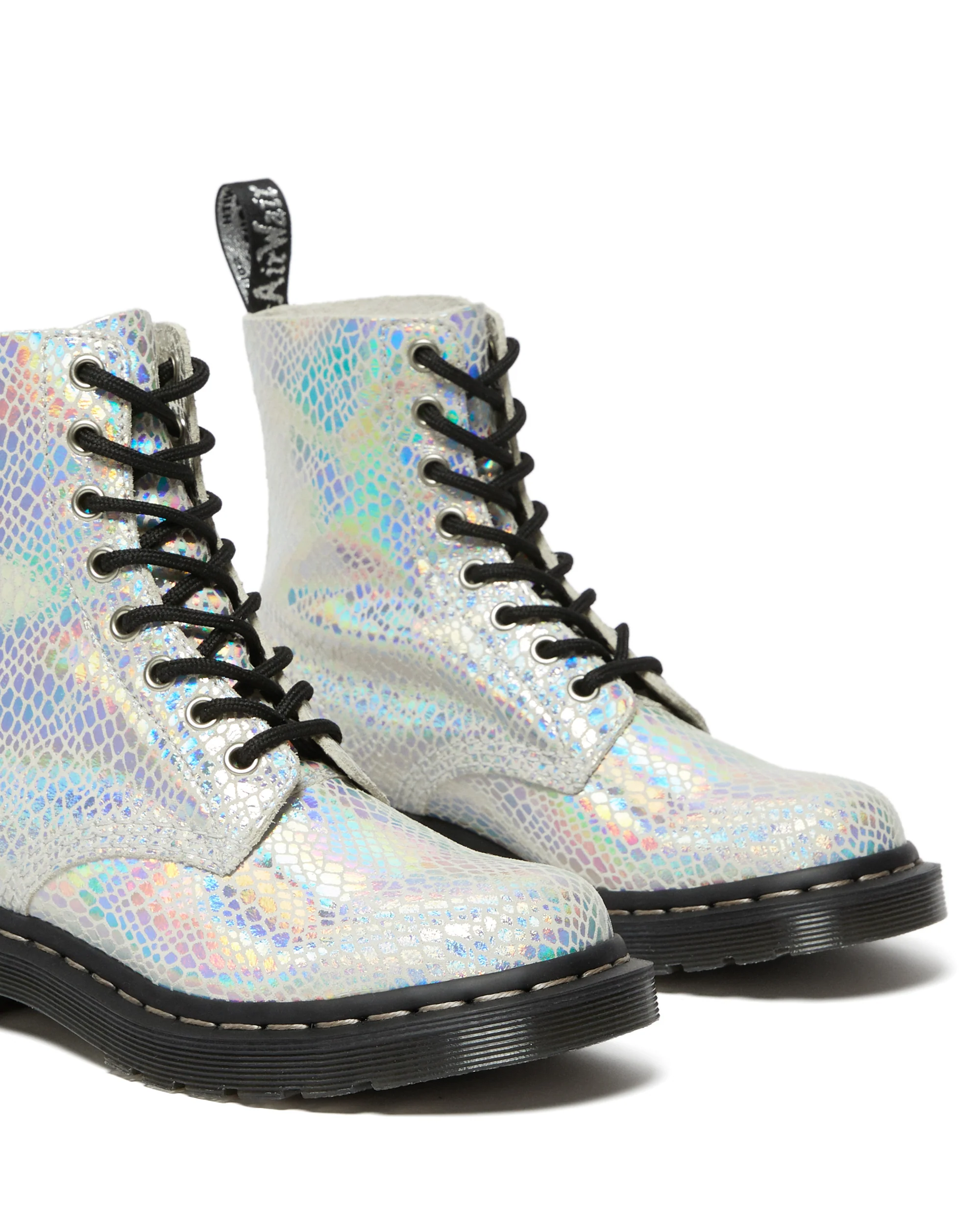 1460 Pascal White Snake Metallic Suede Boots - Image 3