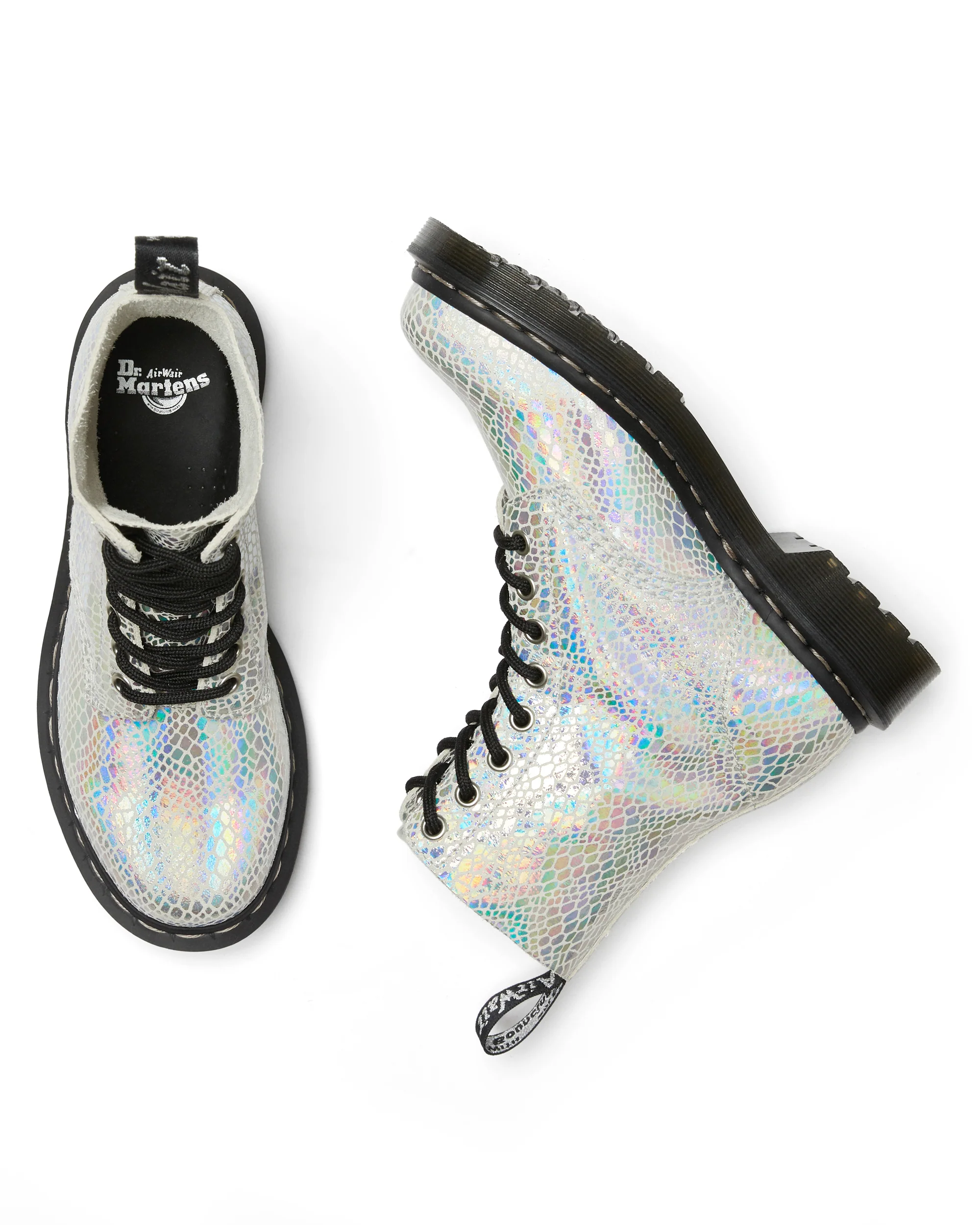 1460 Pascal White Snake Metallic Suede Boots - Image 8