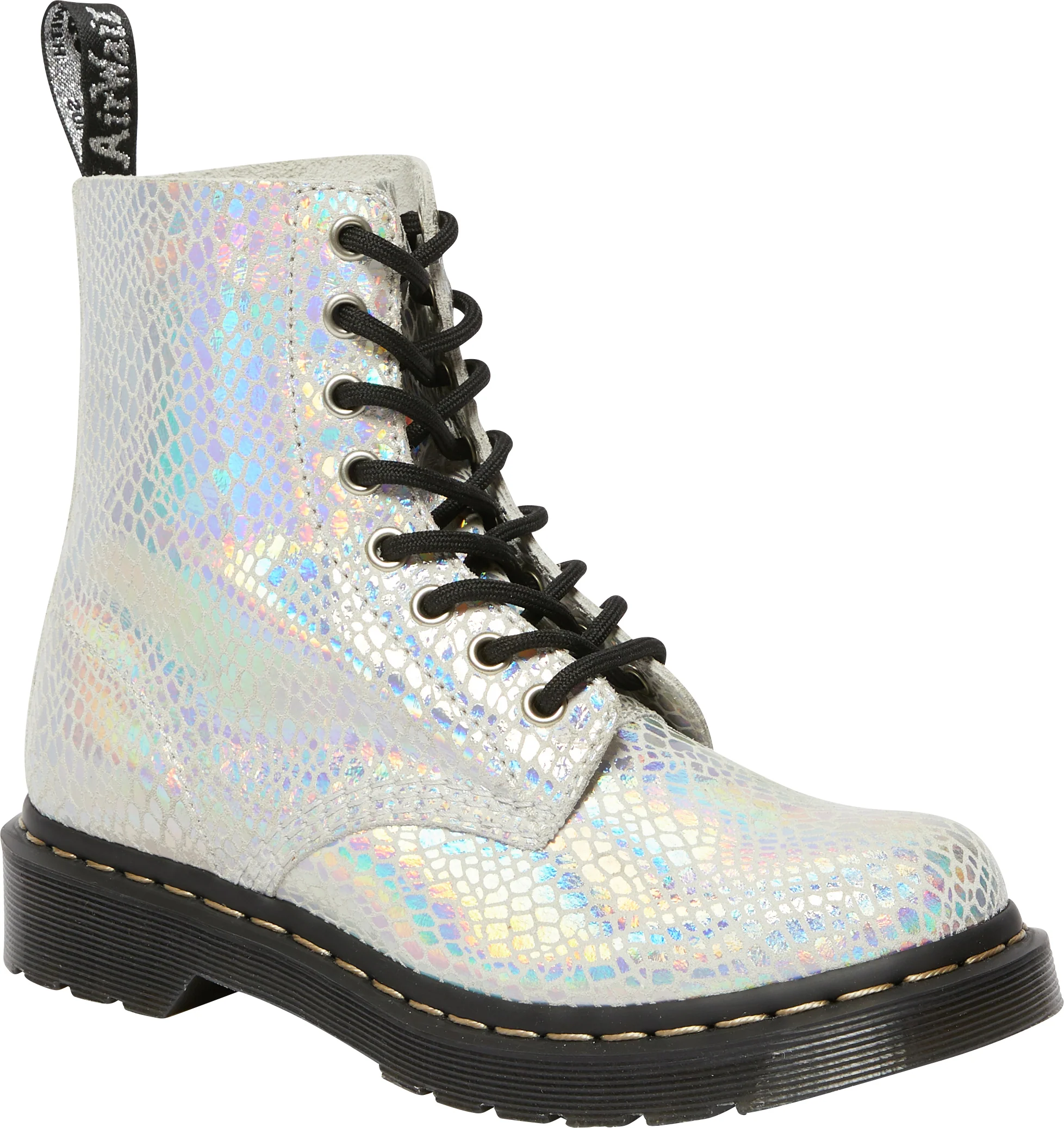 1460 Pascal White Snake Metallic Suede Boots - Image 9