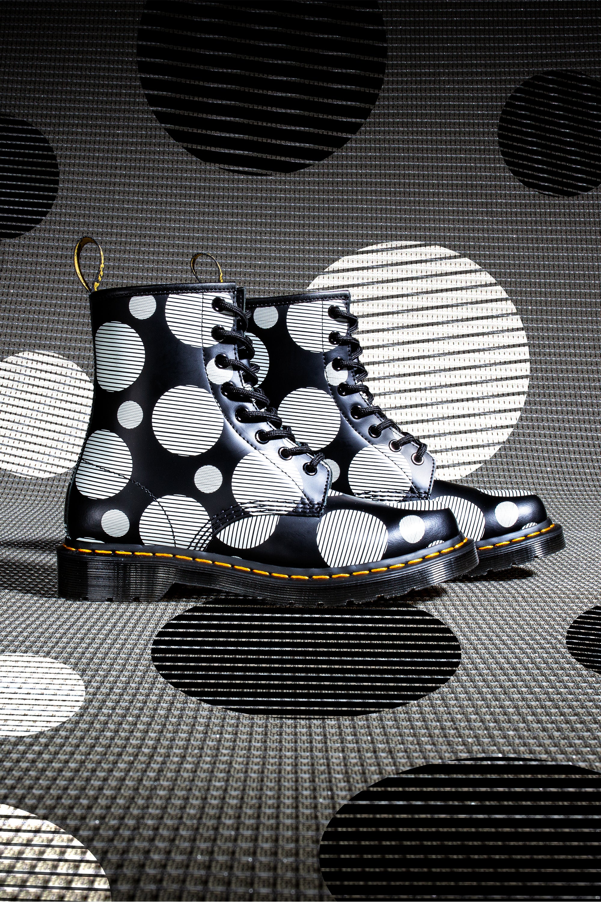 1460 Black+White Polka Dot Smooth Lace Up Boot - Image 2