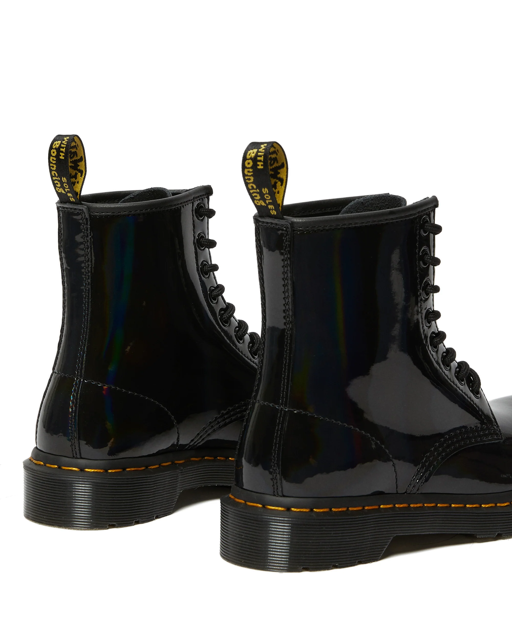 1460 Yellow Stitch Black Rainbow Patent Boots - Image 4
