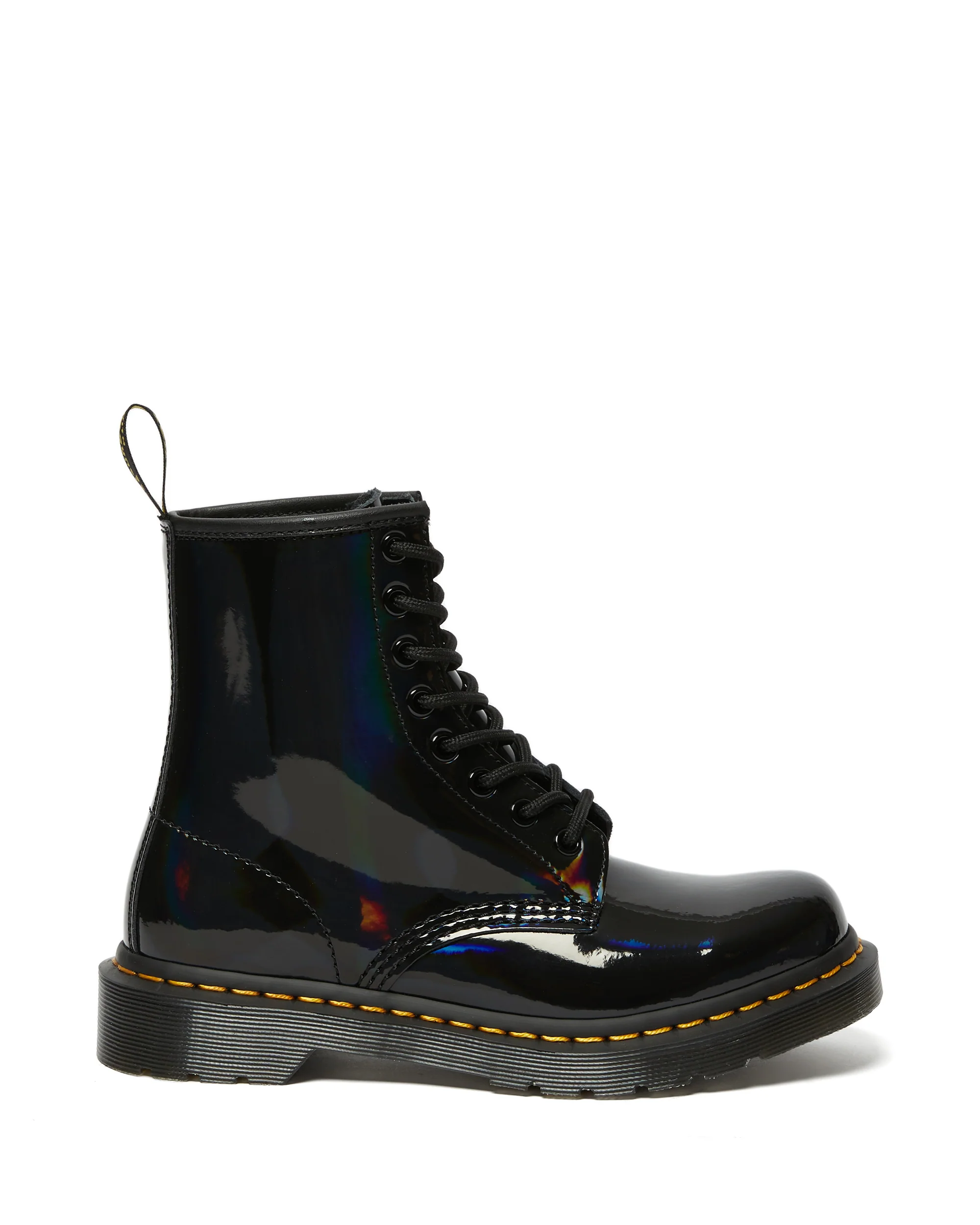 1460 Yellow Stitch Black Rainbow Patent Boots - Image 5