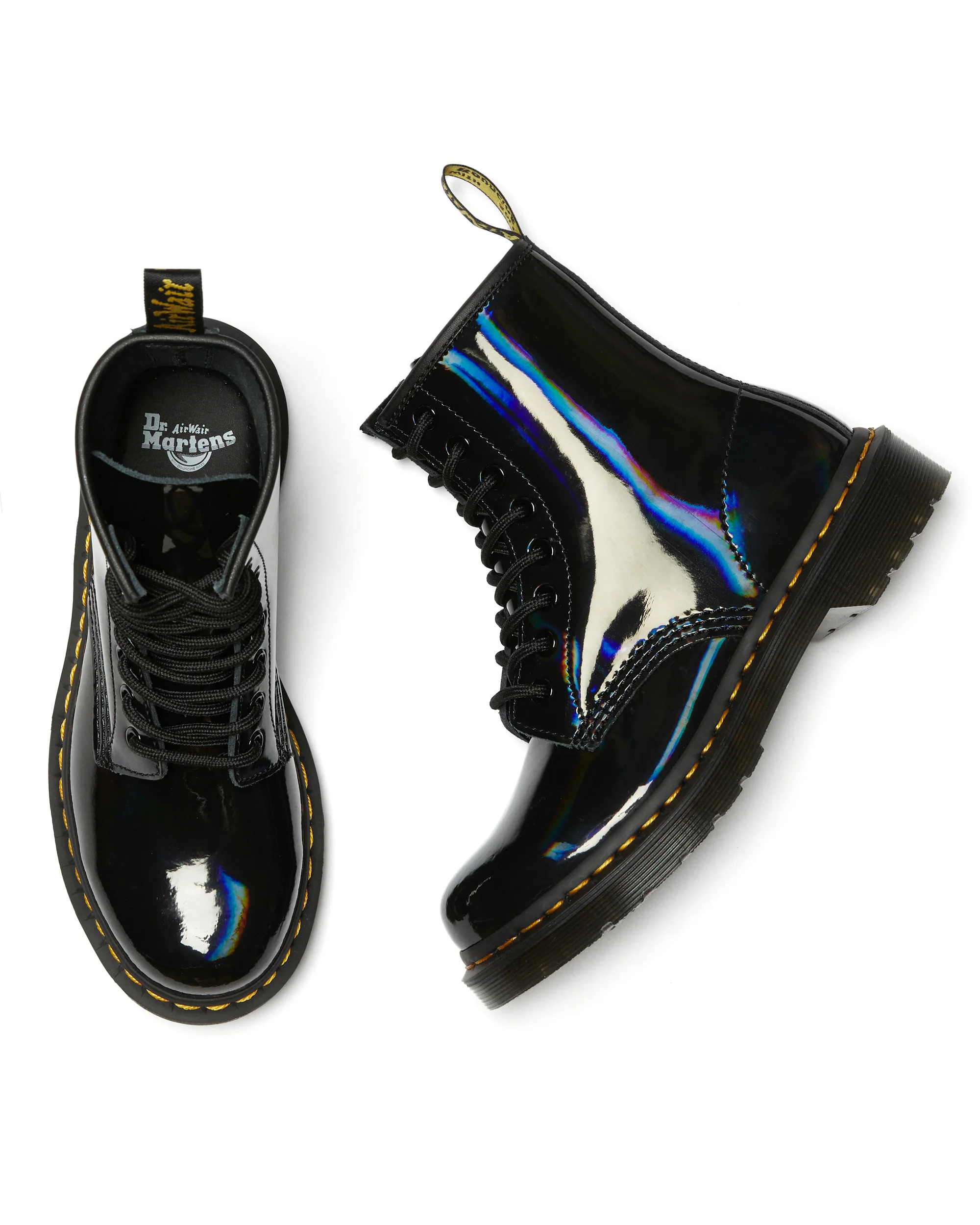 1460 Yellow Stitch Black Rainbow Patent Boots - Image 8