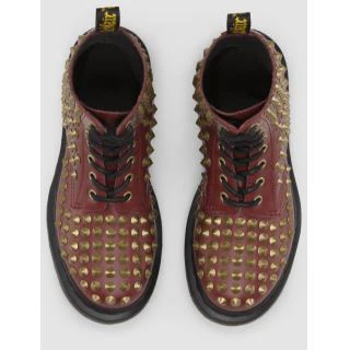 1460 Cherry Red Smooth Spike Leather Lace Up Boot - Image 7