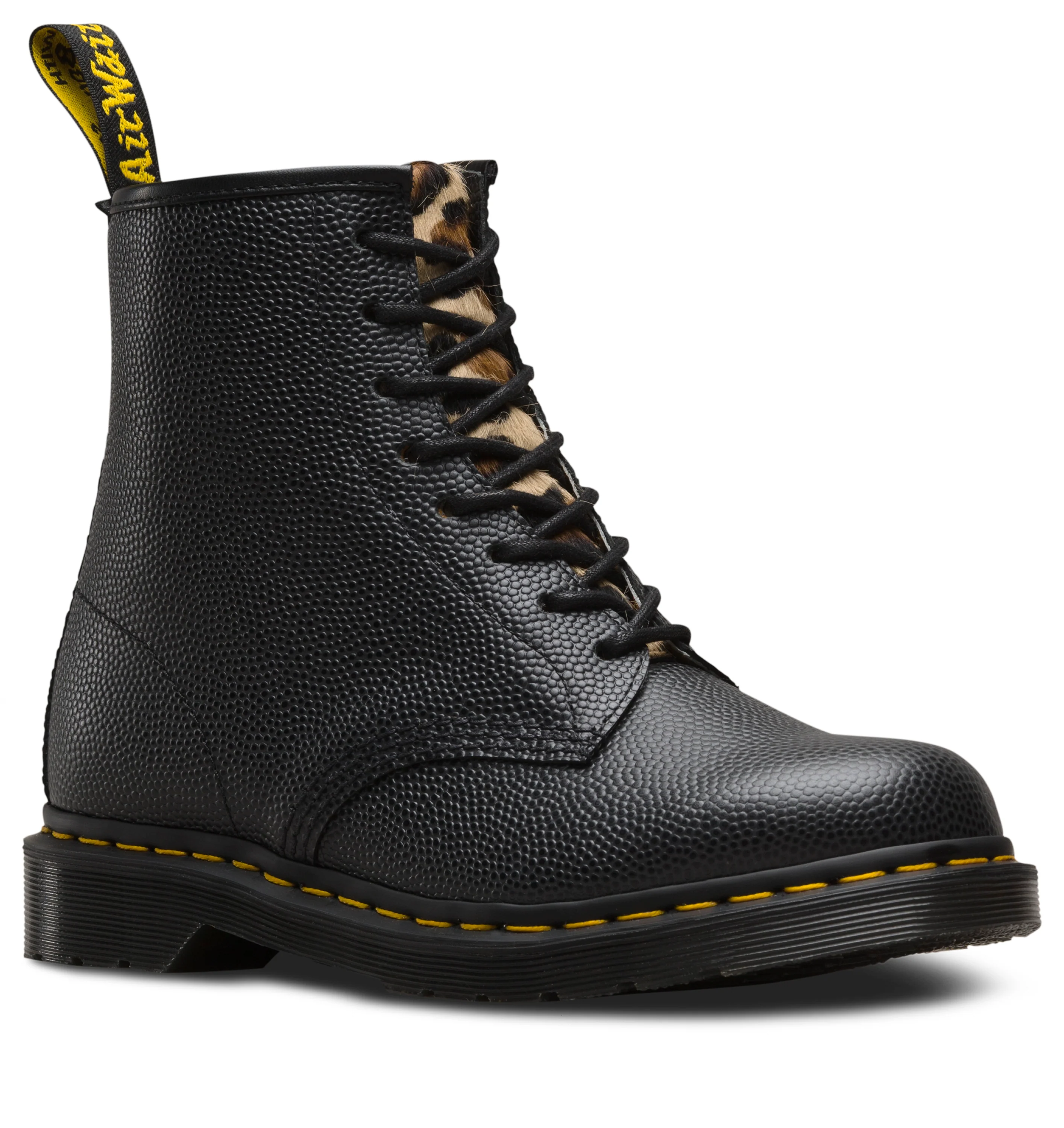 1460 Stussy Black+Leo Pebble+Italian Hair On Leather Lace Up Boots