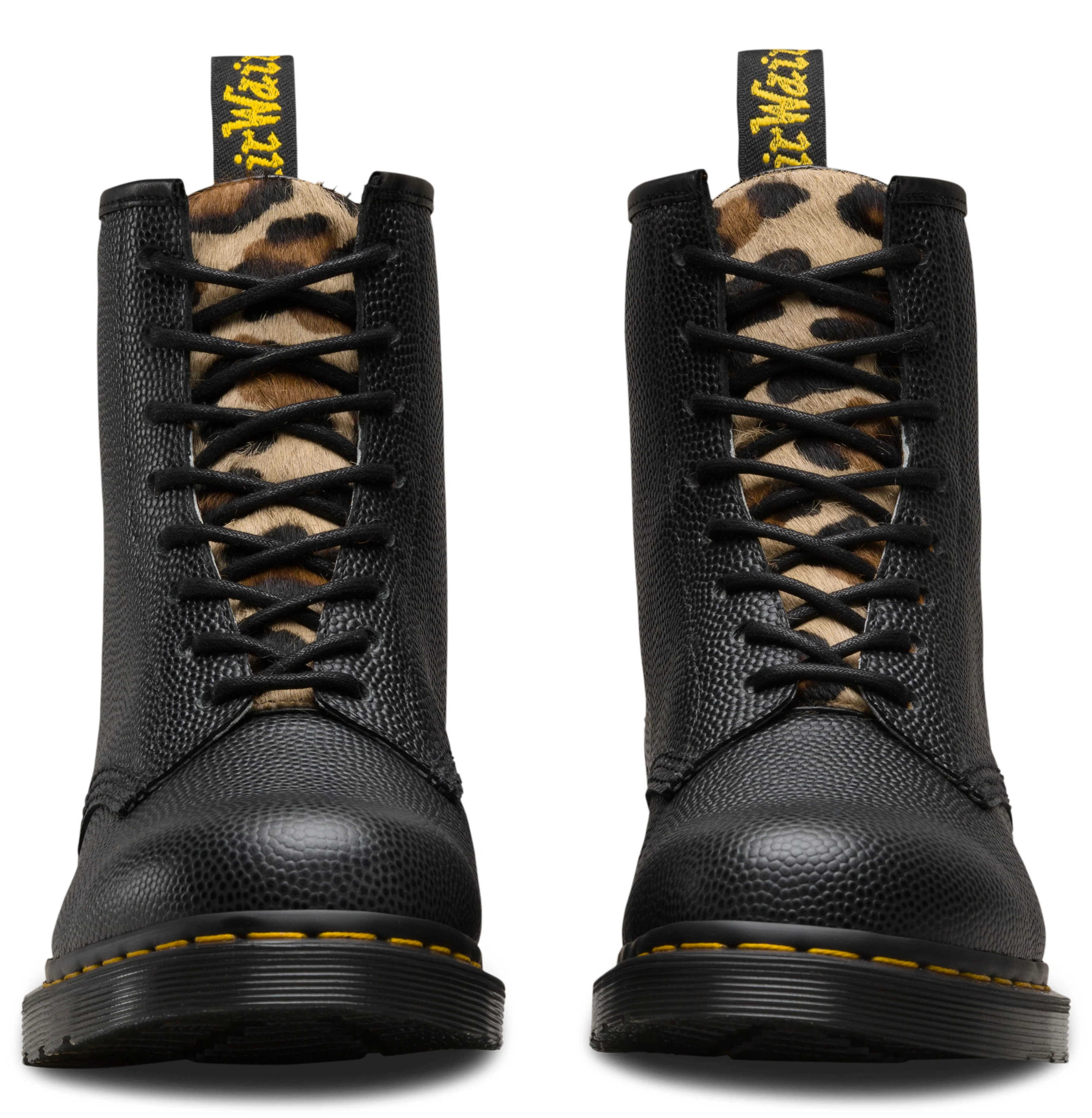 1460 Stussy Black+Leo Pebble+Italian Hair On Leather Lace Up Boots - Image 3