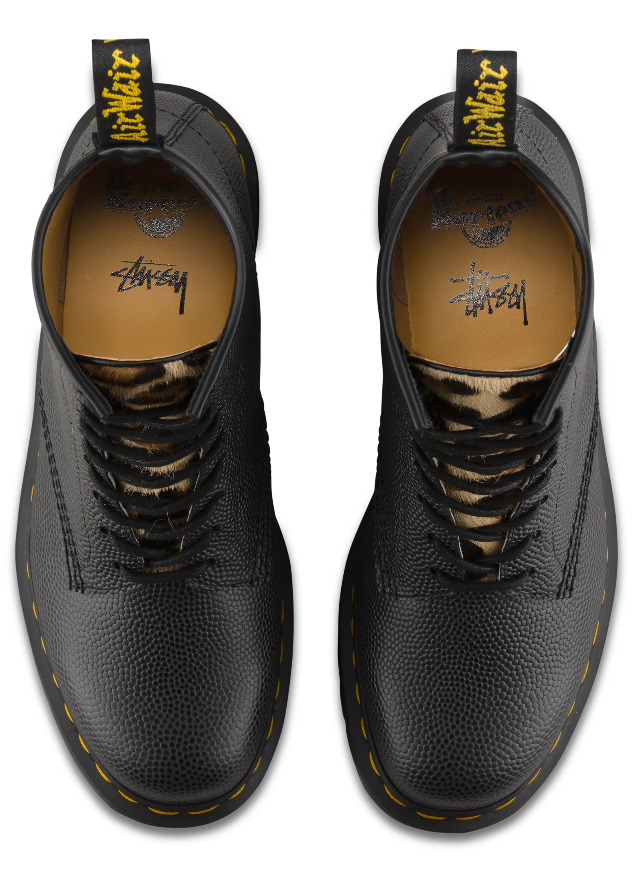 1460 Stussy Black+Leo Pebble+Italian Hair On Leather Lace Up Boots - Image 7