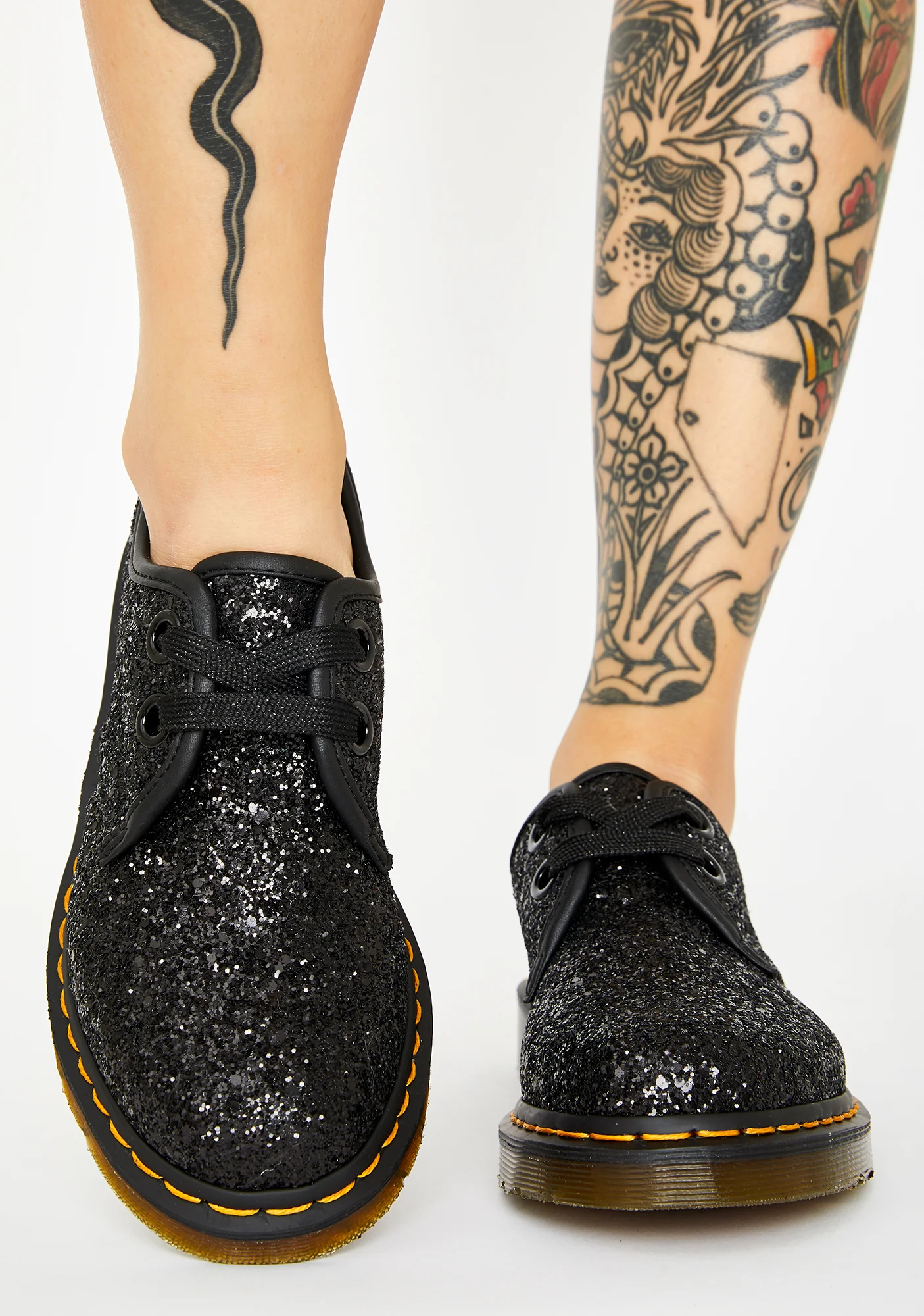1461 Farrah Black Chunky Glitter Oxford Shoes - Image 3