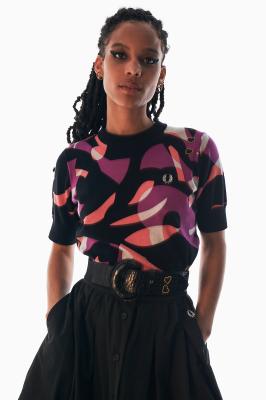 Amy Winehouse Black Abstract Short Sleeve Jumper - Image 4