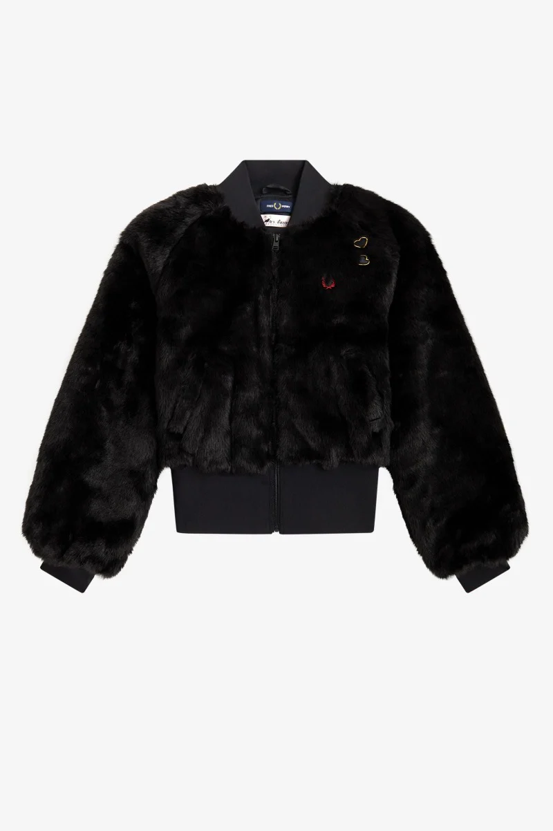 Amy Winehouse Black Heart Detail Faux Fur Jacket