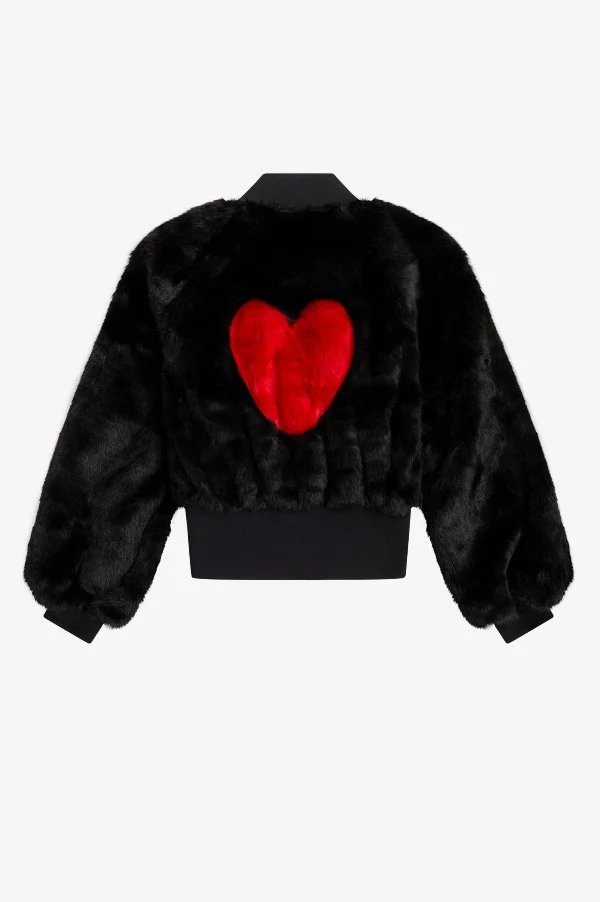 Amy Winehouse Black Heart Detail Faux Fur Jacket - Image 2