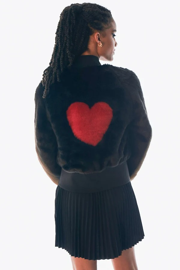 Amy Winehouse Black Heart Detail Faux Fur Jacket - Image 3