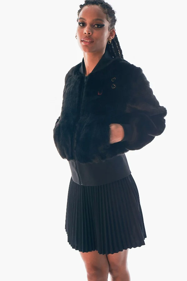 Amy Winehouse Black Heart Detail Faux Fur Jacket - Image 4