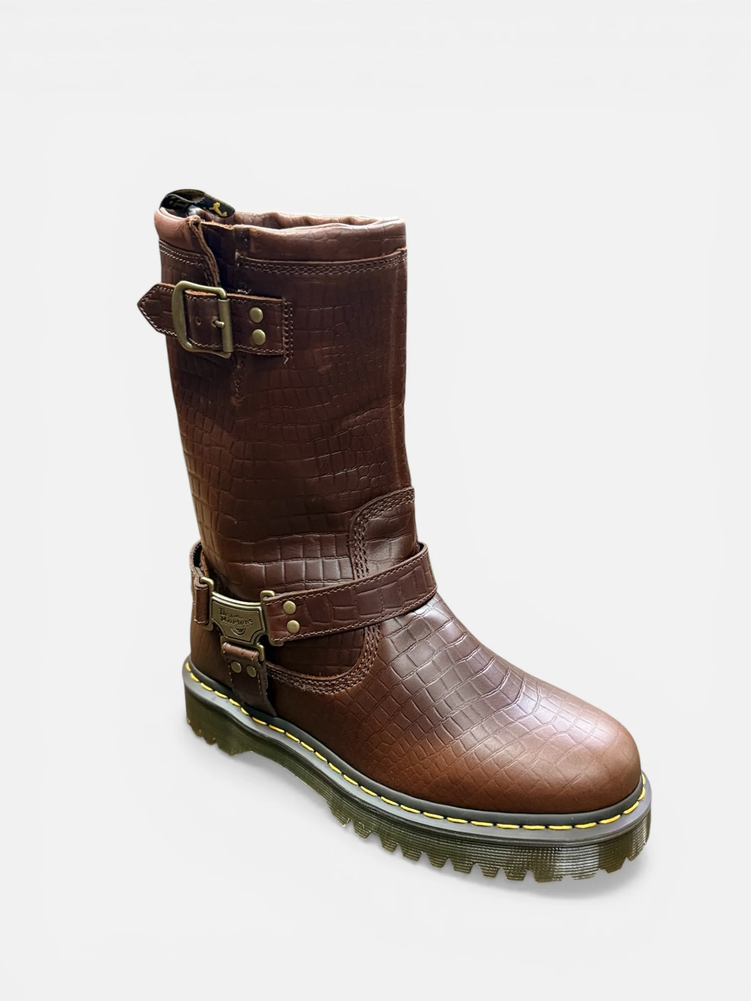 Dr. Martens Anistone Hi Dark Brown Reptile Emboss Boots - Image 2