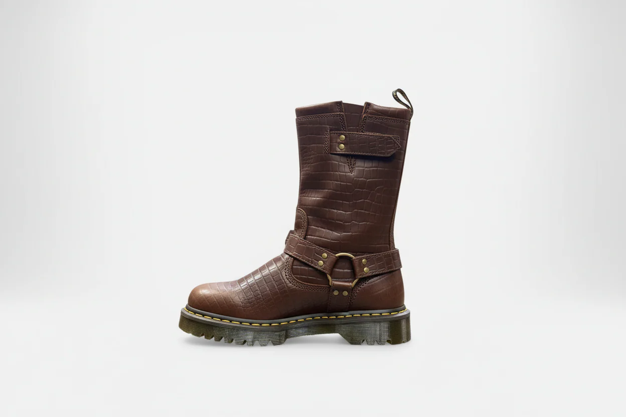 Dr. Martens Anistone Hi Dark Brown Reptile Emboss Boots - Image 4