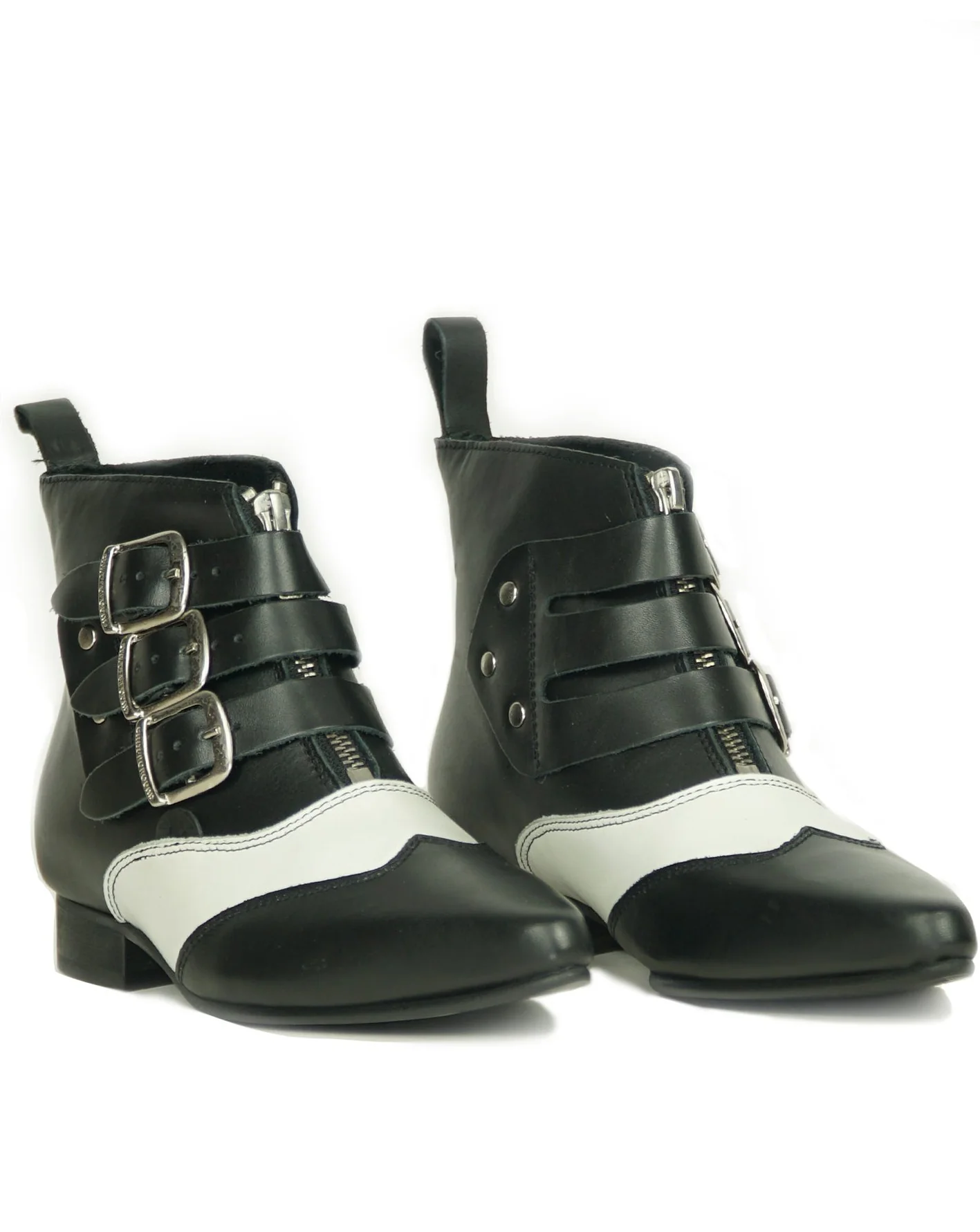 Underground Blk/White Blitz Winklepicker 3 Strap Zip Boots - Image 2
