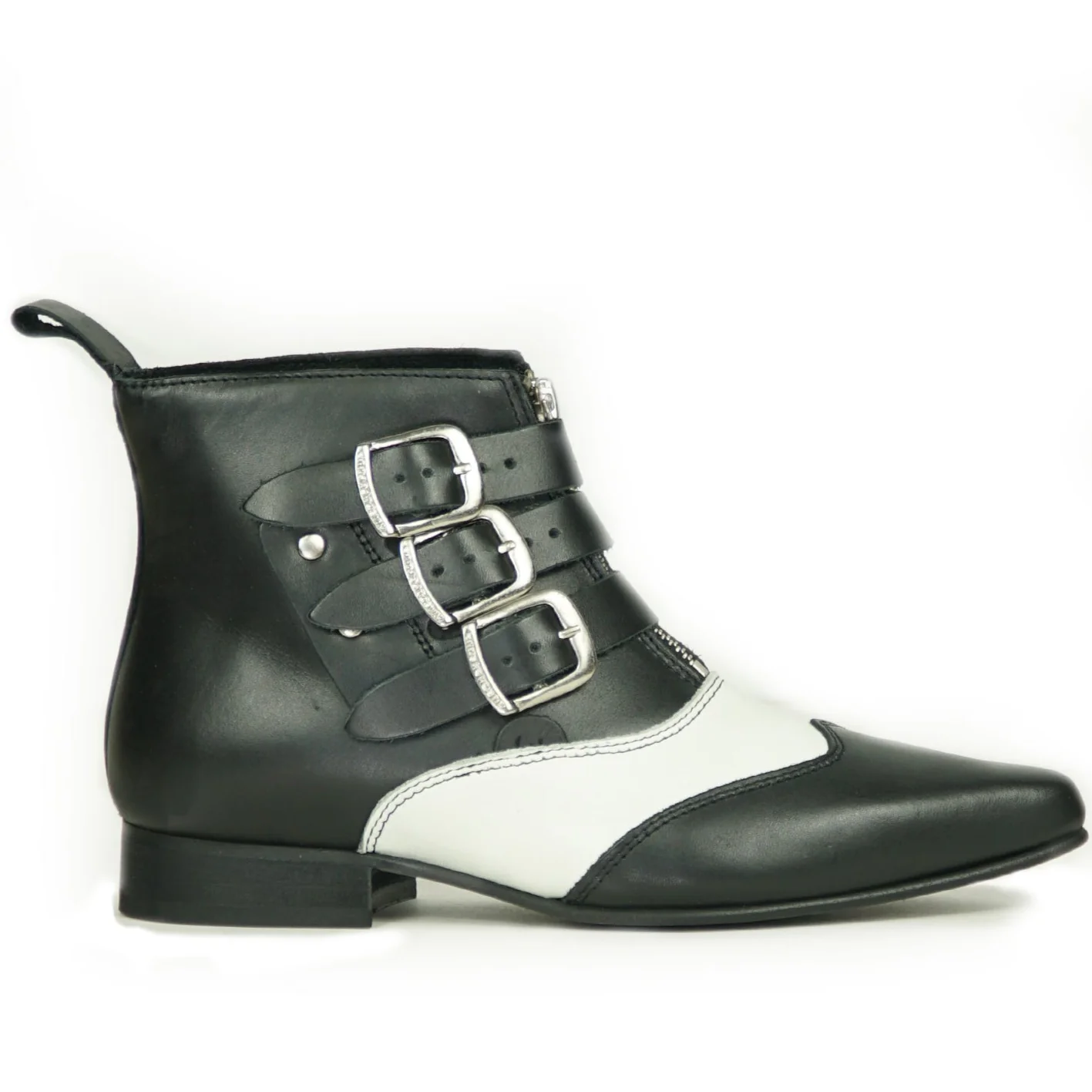 Underground Blk/White Blitz Winklepicker 3 Strap Zip Boots - Image 3
