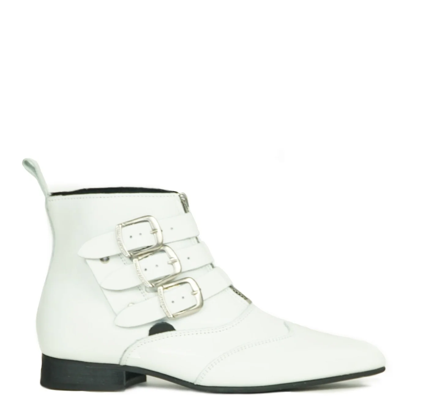 Underground White Blitz Winklepicker 3 Strap Zip Boots - Image 2