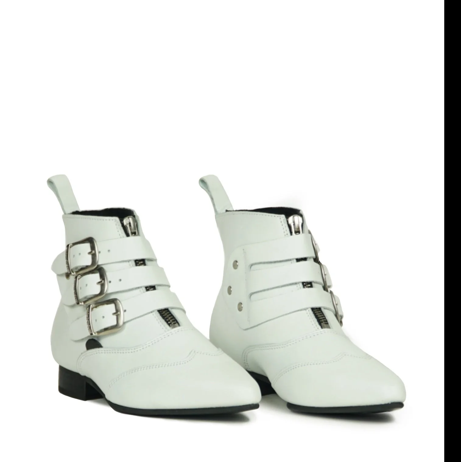 Underground White Blitz Winklepicker 3 Strap Zip Boots - Image 3