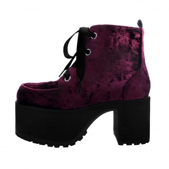 T.U.K Burgundy Crushed Velvet Nosebleed Boots - Image 2
