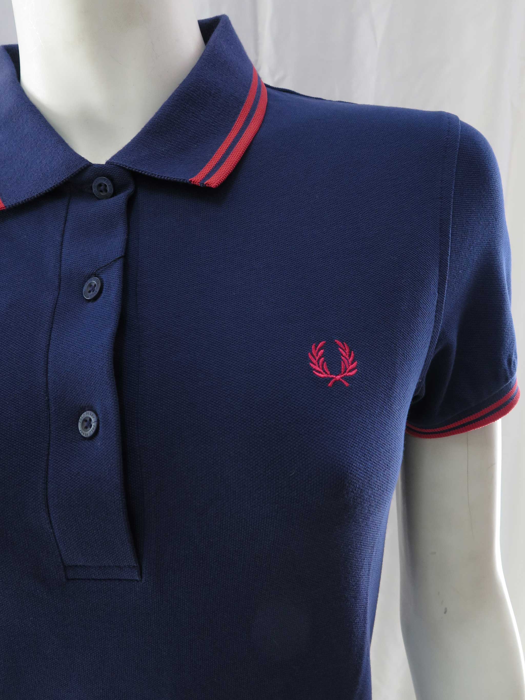 Ladies Twin Tipped Fred Perry Shirt (French Navy/Salmon) - Image 2