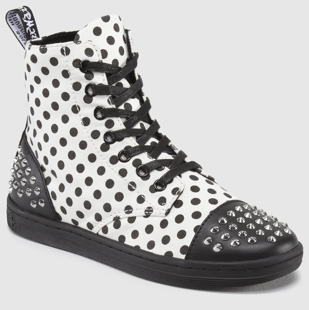 Hackstud White+Black Dots Fine Canvas Boot
