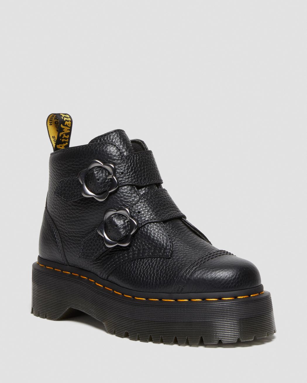 Devon Flower Black Milled Nappa Buckle Platform Boots - Image 2