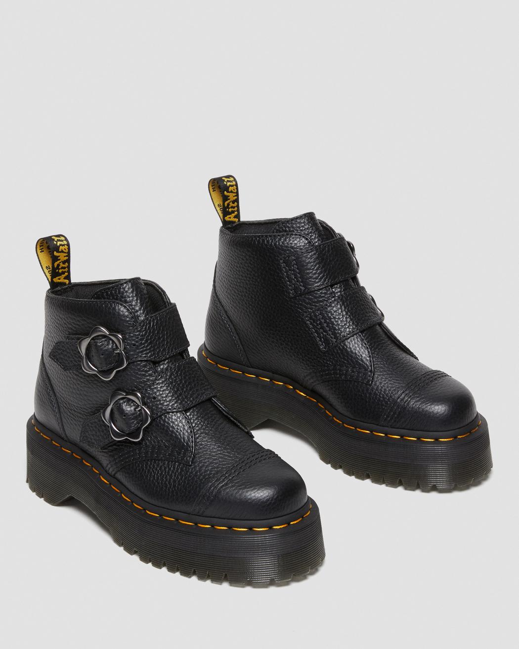 Devon Flower Black Milled Nappa Buckle Platform Boots - Image 3