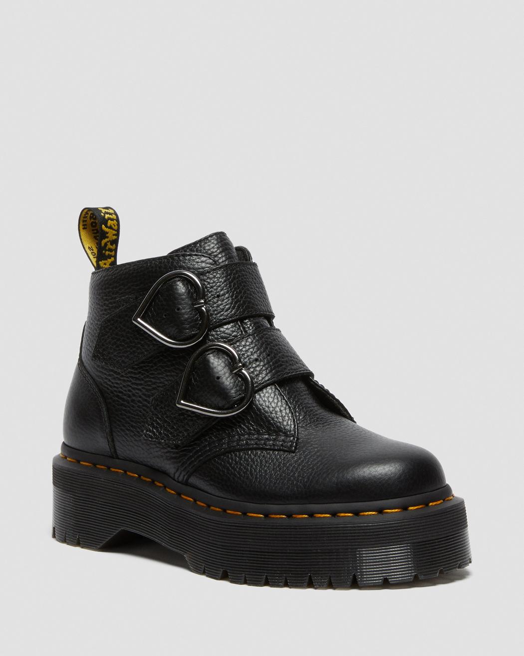 Devon Heart Black Milled Nappa Leather Platform Boots