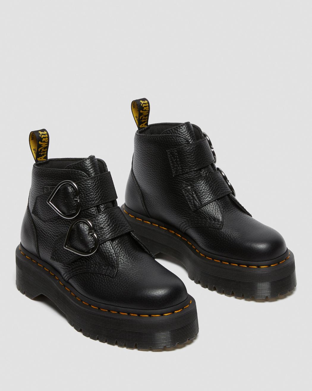 Devon Heart Black Milled Nappa Leather Platform Boots - Image 3