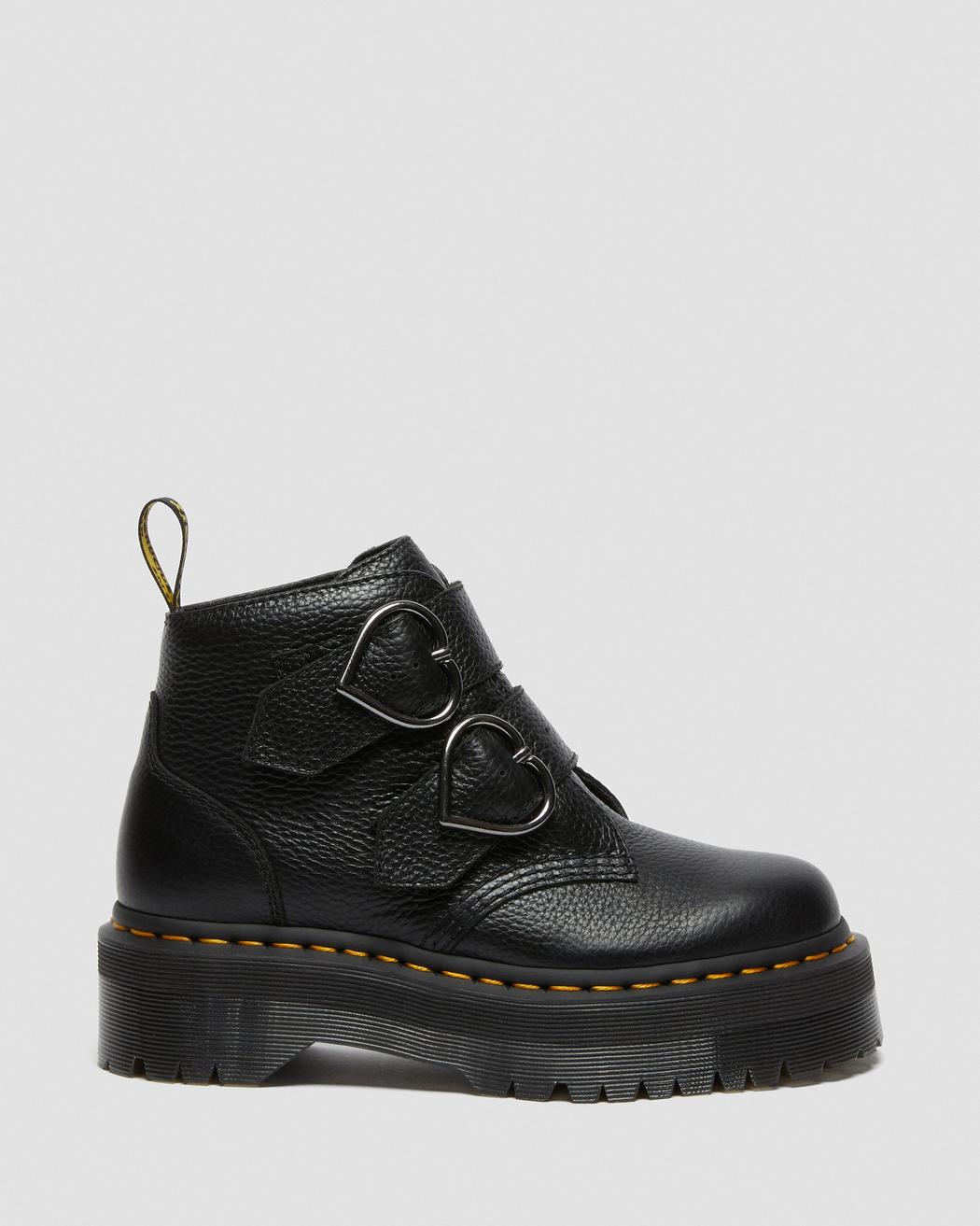 Devon Heart Black Milled Nappa Leather Platform Boots - Image 5