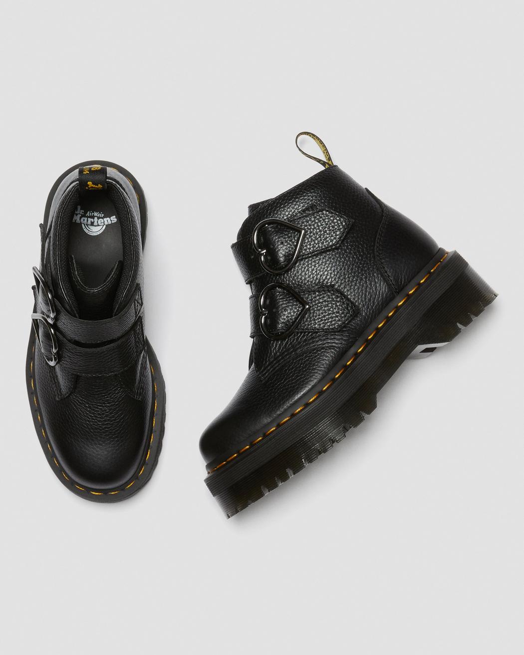 Devon Heart Black Milled Nappa Leather Platform Boots - Image 8