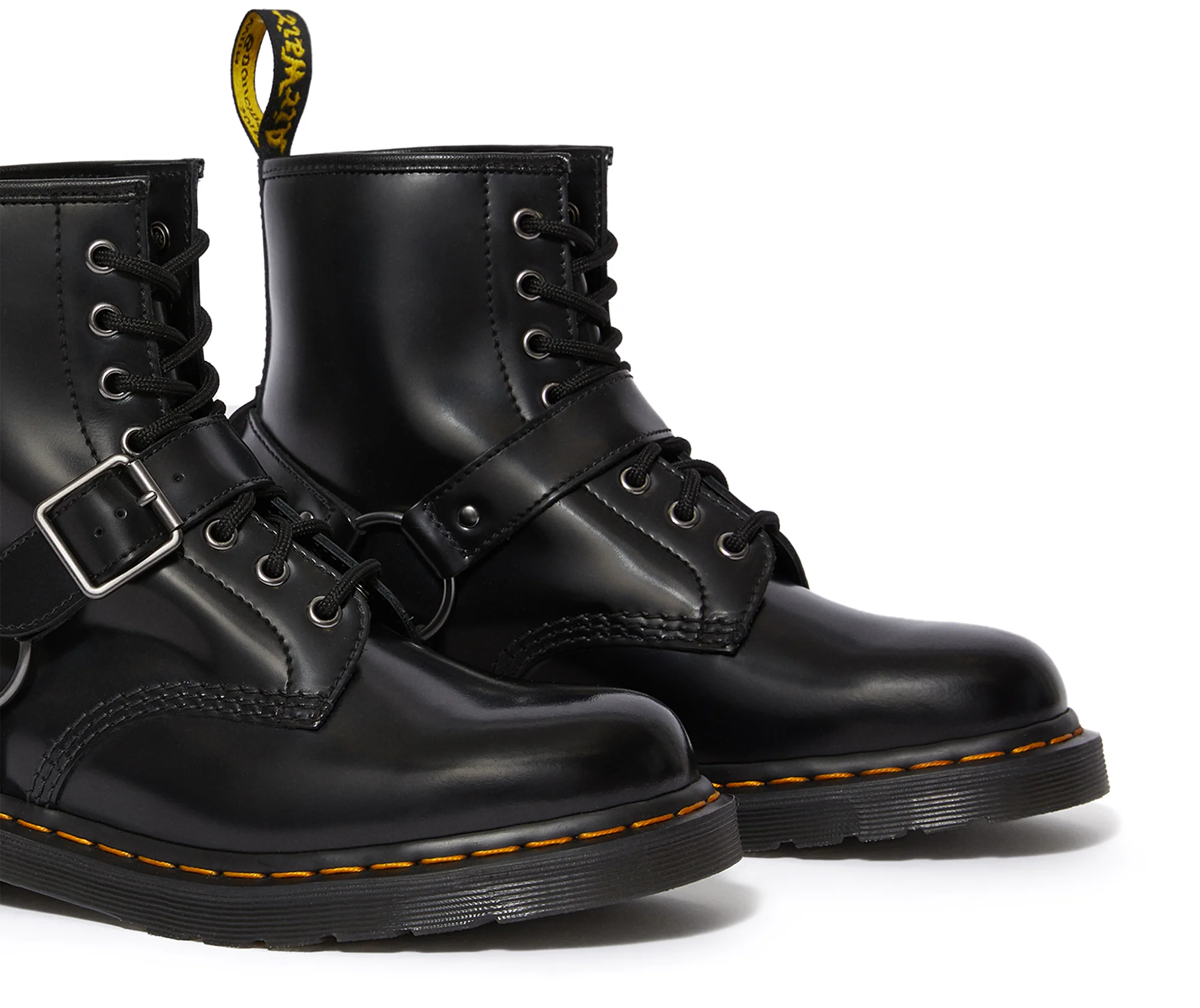 1460 Harness Black Polished Smooth Leather Lace Up Boot - Image 6
