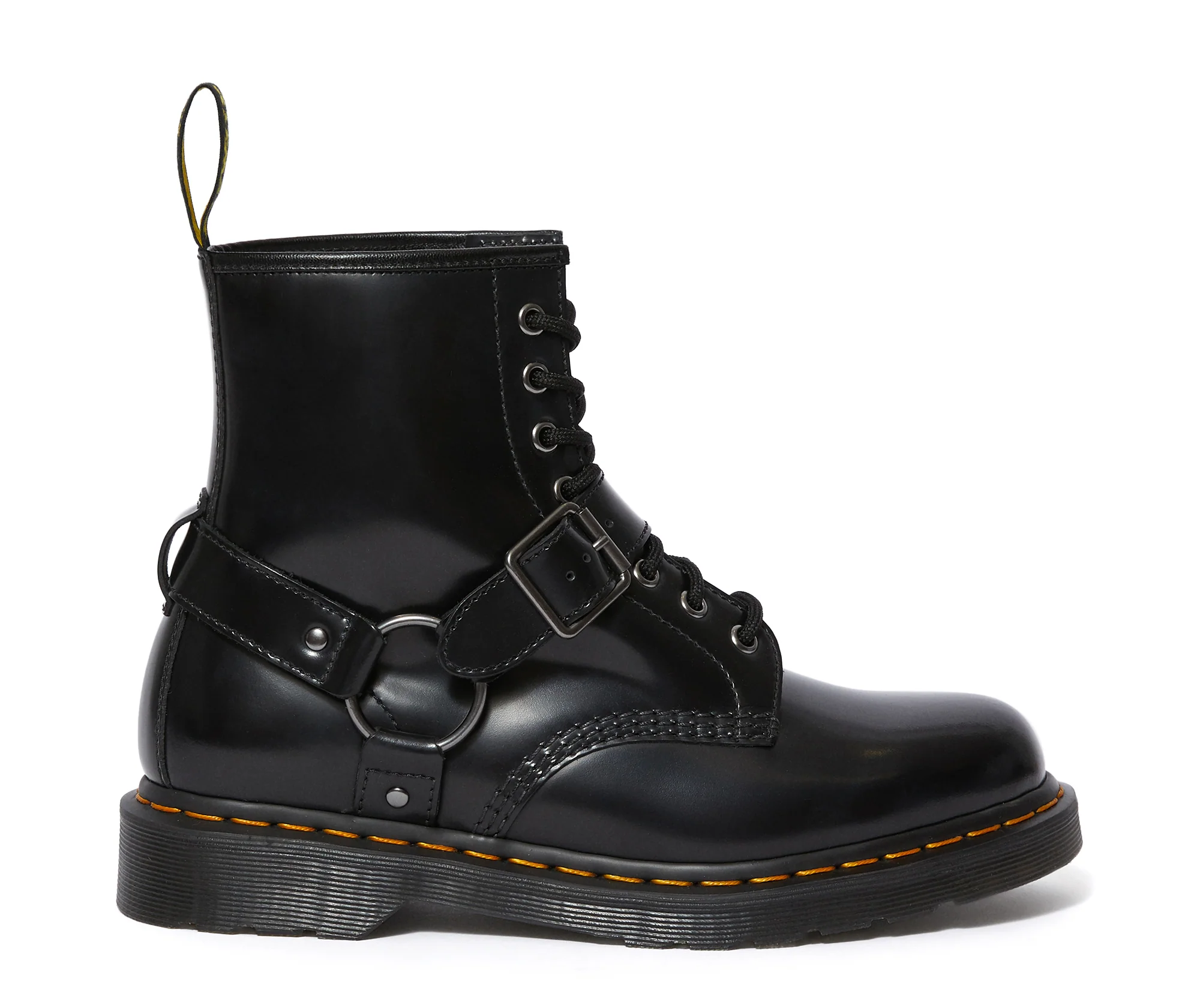 1460 Harness Black Polished Smooth Leather Lace Up Boot - Image 8