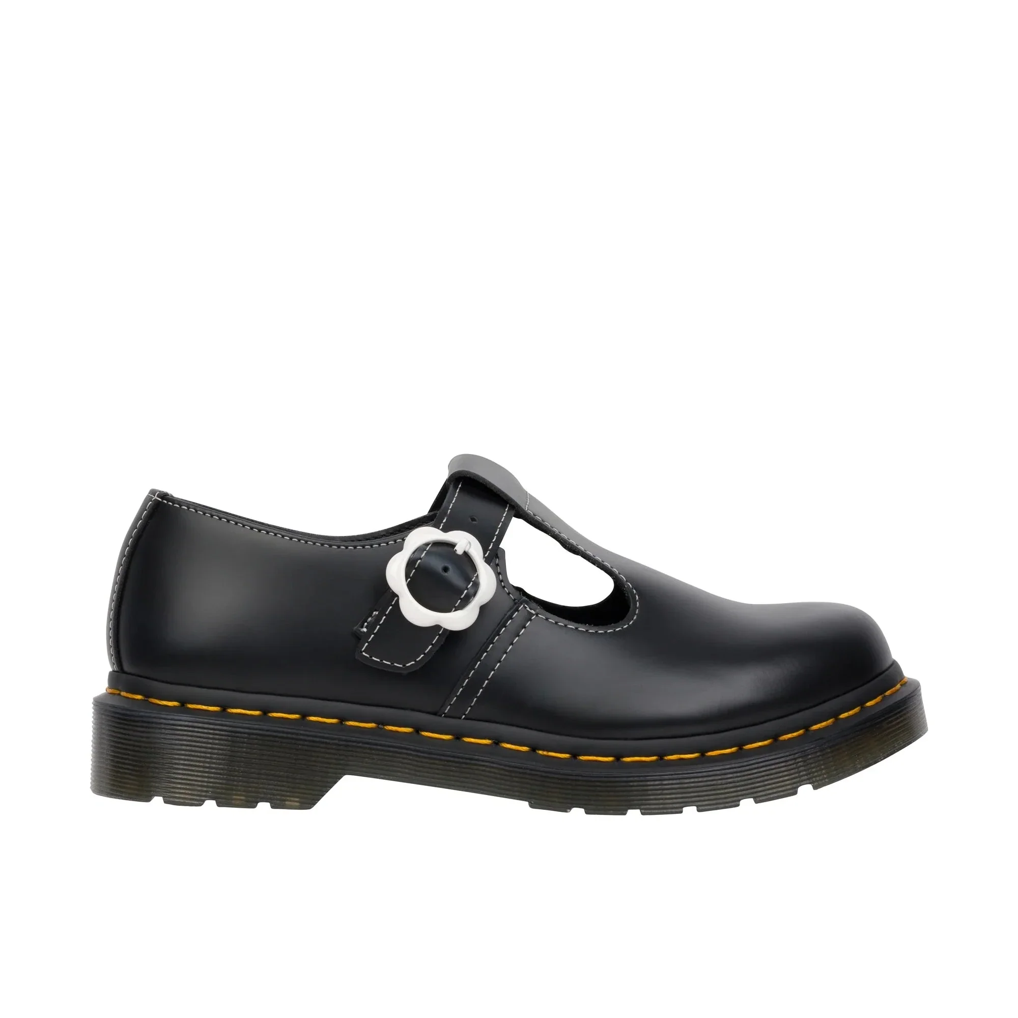 Polley Flower Black Smooth Leather Mary Jane