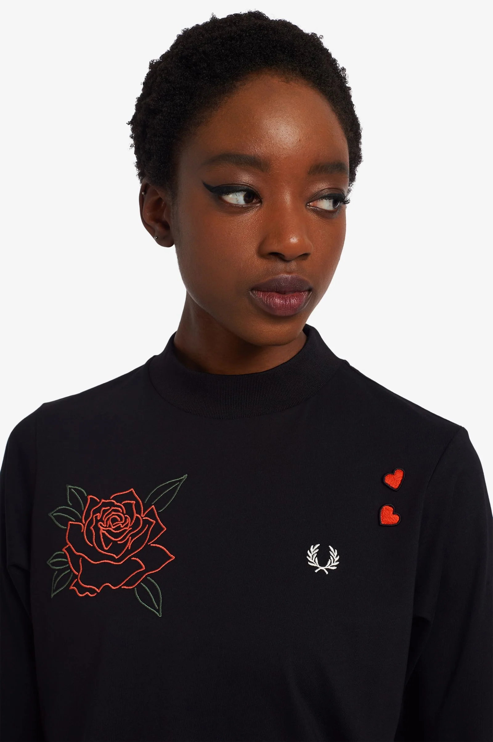 Amy Winehouse Black Embroidered High Neck T-Shirt - Image 4