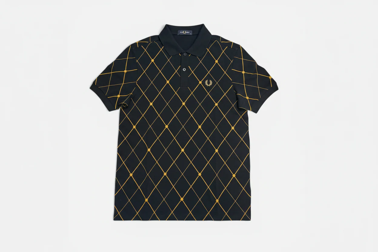 Fred Perry Argyle Print  Polo Shirt  Black - Image 2