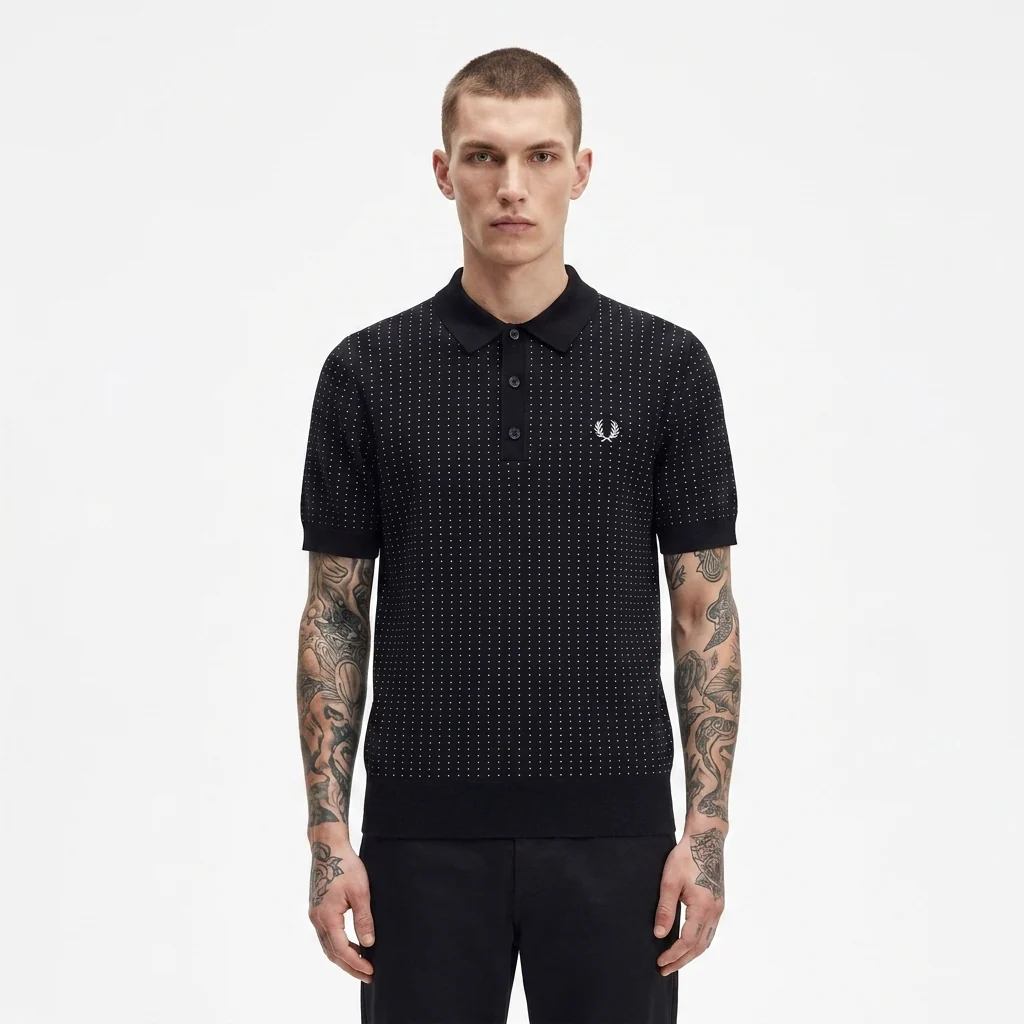Fred Perry Boucle Dot Knitted Shirt - Image 3
