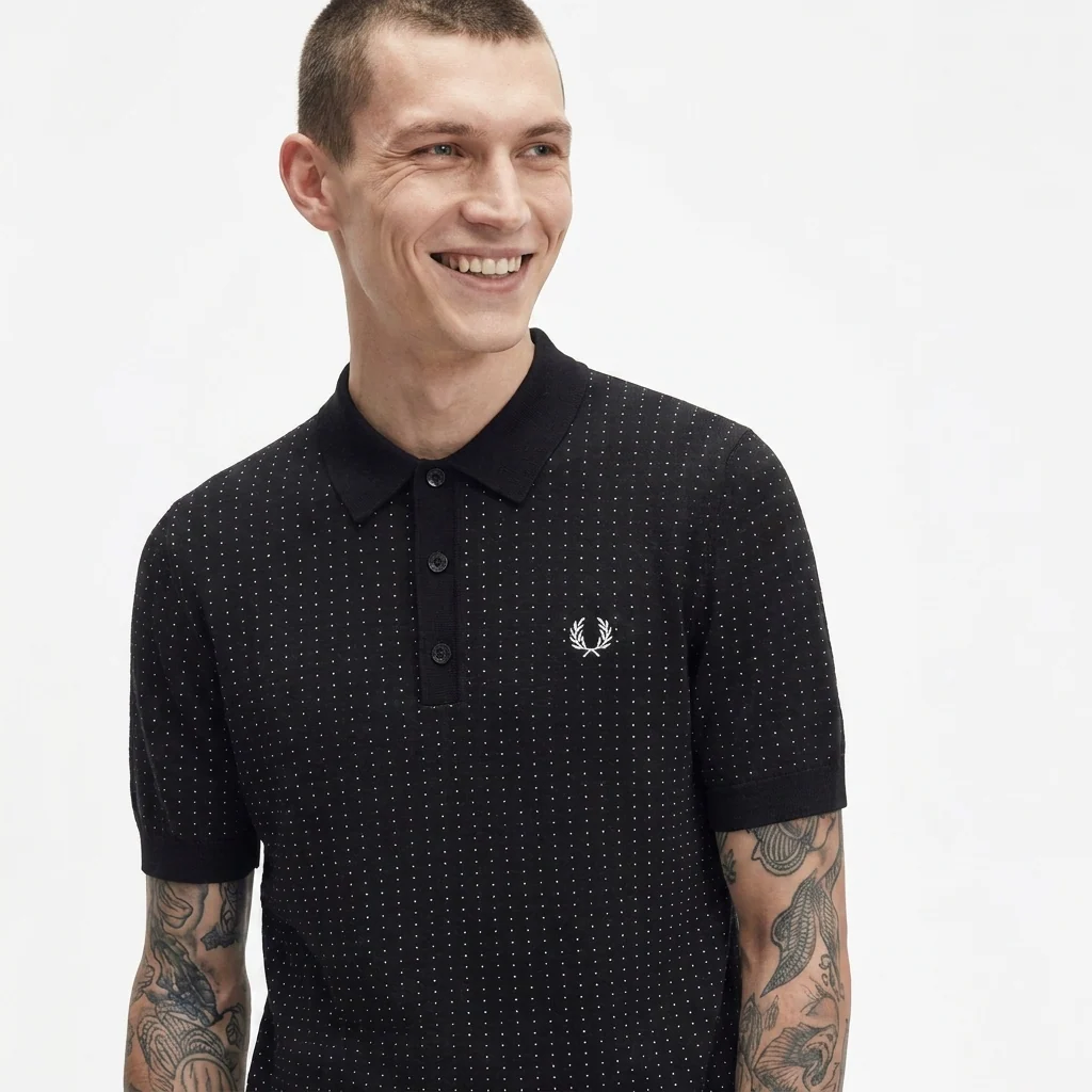 Fred Perry Boucle Dot Knitted Shirt - Image 5